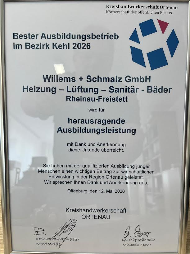 Willems und Schmalz GmbH aus Rheinau-Freistett, ausgezeichnet als bester Ausbildungsbetrieb im Bezirk Kehl